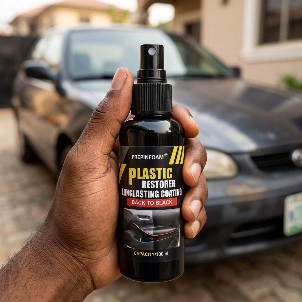 Man holding AutoBlack car plastic restoration and protective coating kit