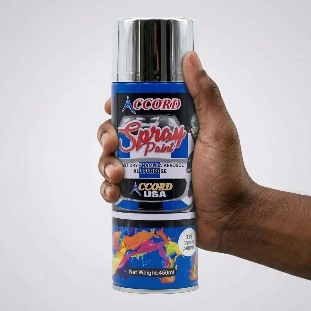 Man holding ShinePro chrome restoration spray can