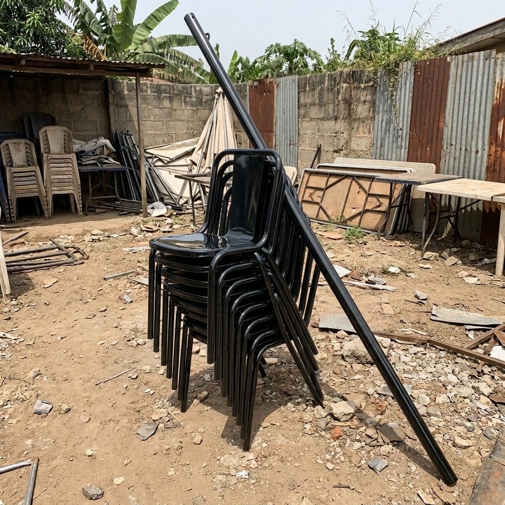 Same chairs and poles in fresh gloss black