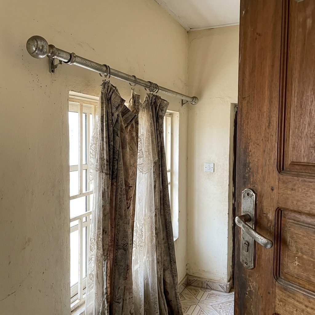 Faded silver curtain rod / door handle