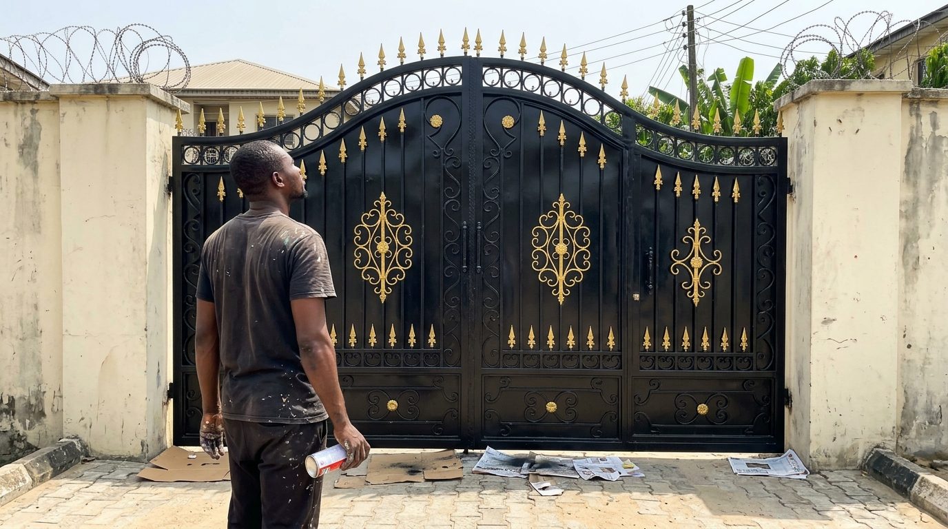 Gate with gold spikes and designs